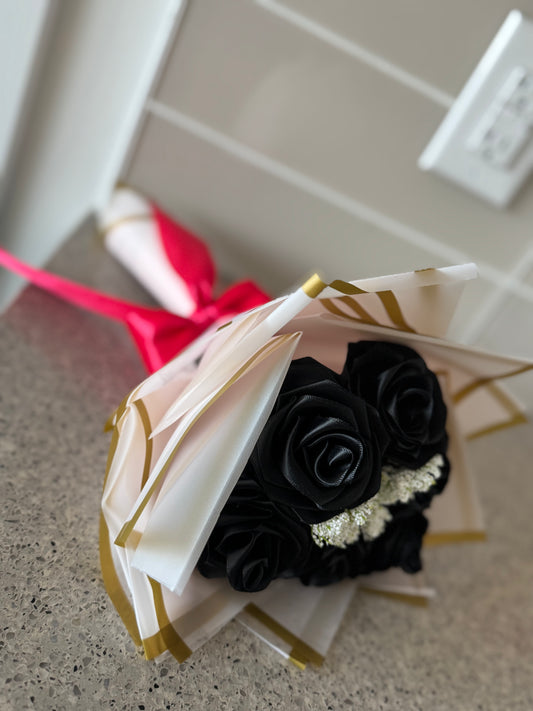 6 rose bouquet with a bunch of baby breath flowers