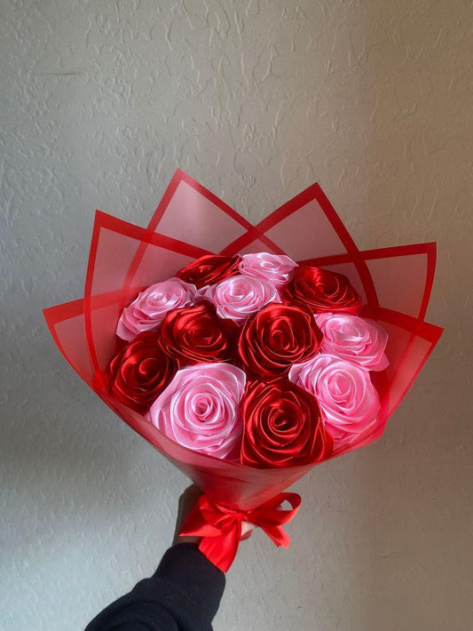 12 roses with a mixture of red and pink colur